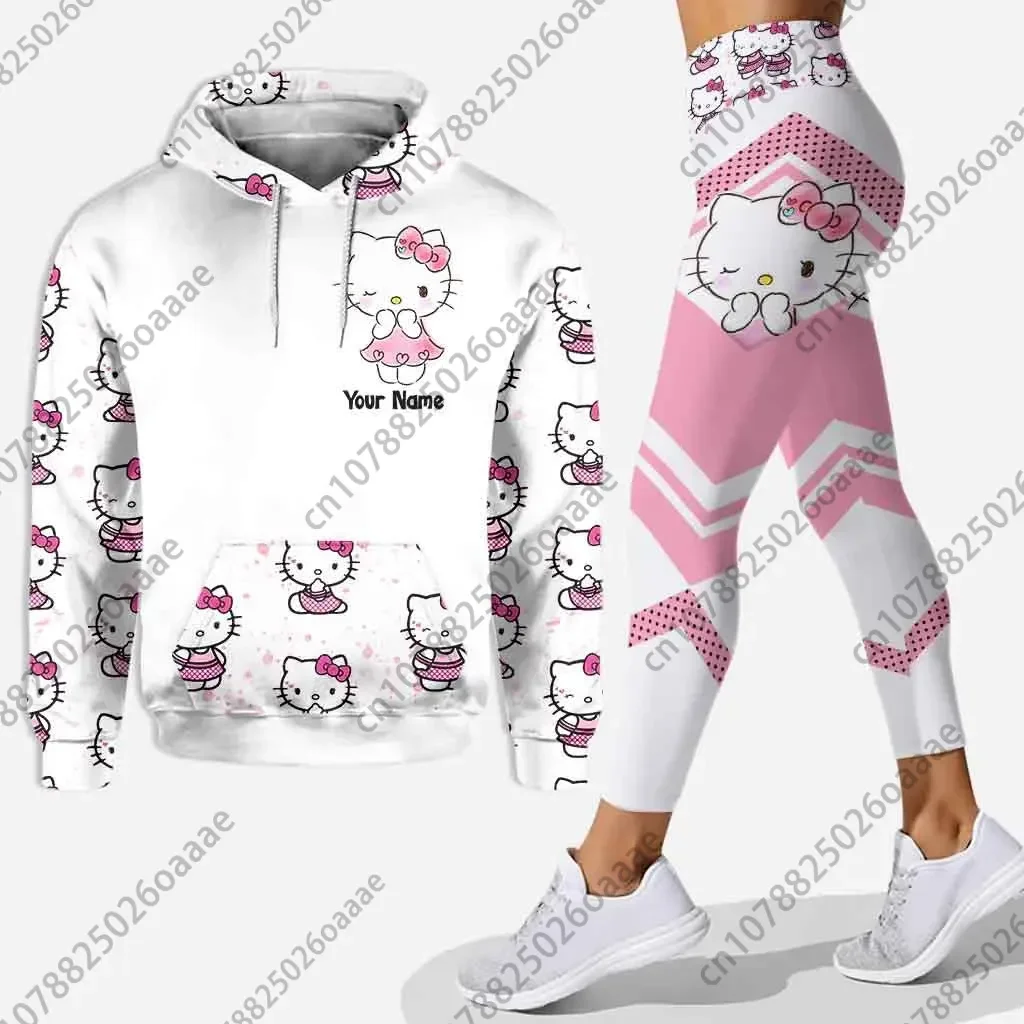 2024 Disney Hello Kitty 3D Kitty Cat felpa con cappuccio tuta da donna pantaloni da Yoga pantaloni sportivi tuta sportiva di moda