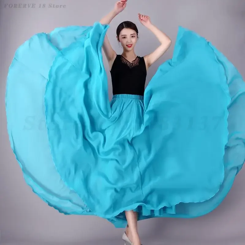 Grote Swing Rok Vrouwelijke Buikdans Rok Zigeuner Lange Rokken Plooirok Chiffon Flamenco Praktijk Dansvoorstelling Kostuums