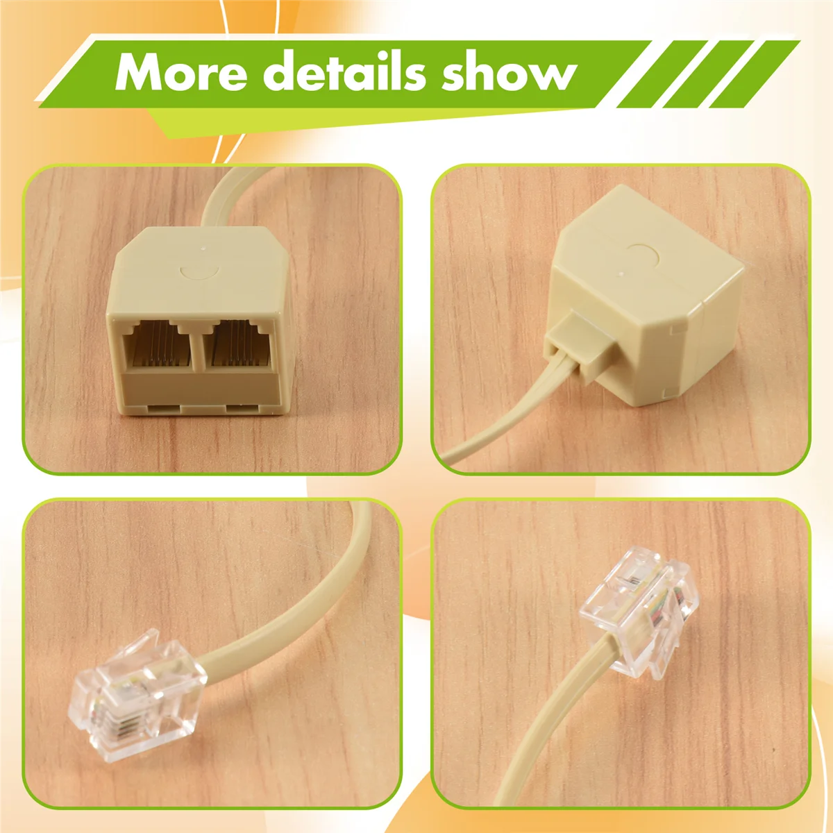 

ABFA RJ 11 6P 4 C connector 2 x jack port M / F splitter phone adapter cable beige