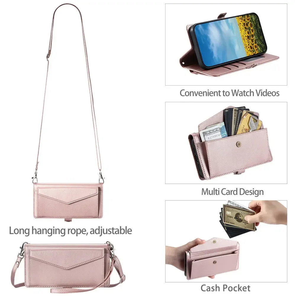 For Samsung Galaxy S26 S25 S24 Ultra S 24 FE Luxury Case Crossbody Wallet Coque Samsung S25 Plus S 26 25 Edge Leather Book Etui