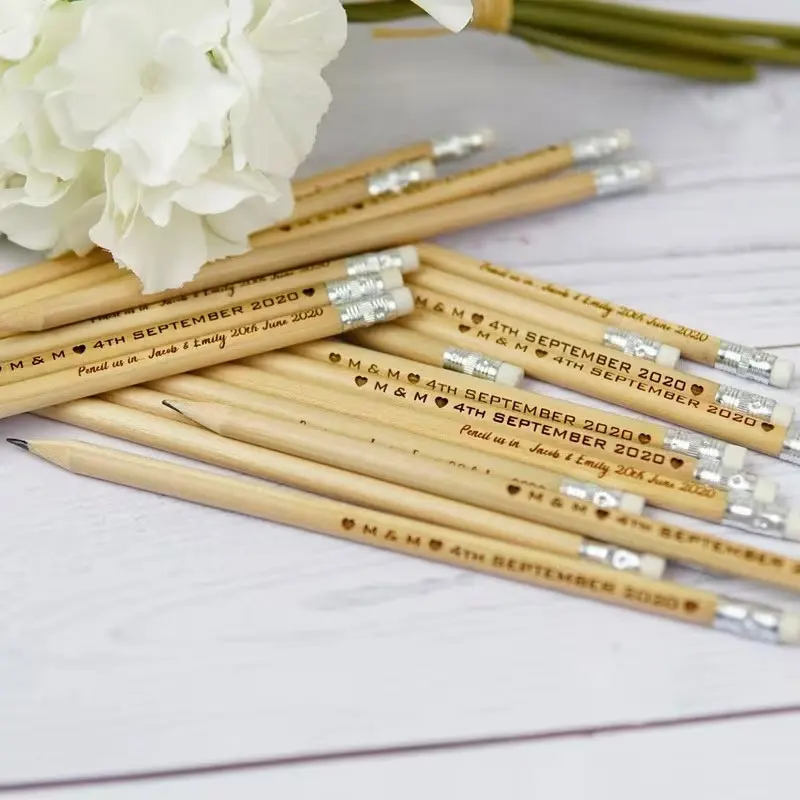 10Pcs/30Pcs/50Pcs/80Pcs/100Pcs Personalized Wooden Pencils with Erasers, Custom School Decorative Pens, Personalized Party Gifts, Company Business Custom Logo, Personalized Gifts