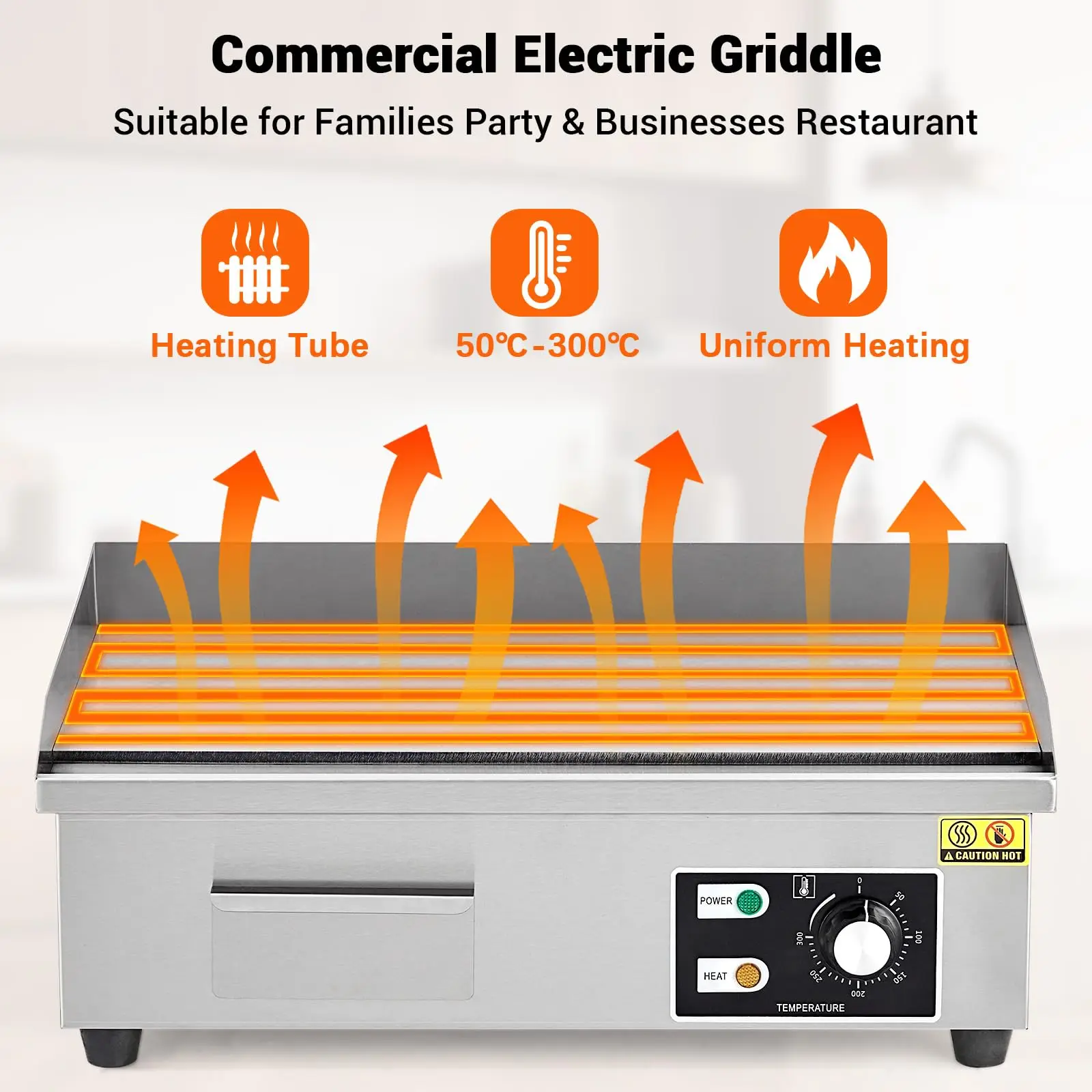 14/18/21인치 상업용 전기 그리들 1600W 논스틱 플랫탑 그릴 122-572 ° 조절 가능한 온도와 삽, 브러시 포함