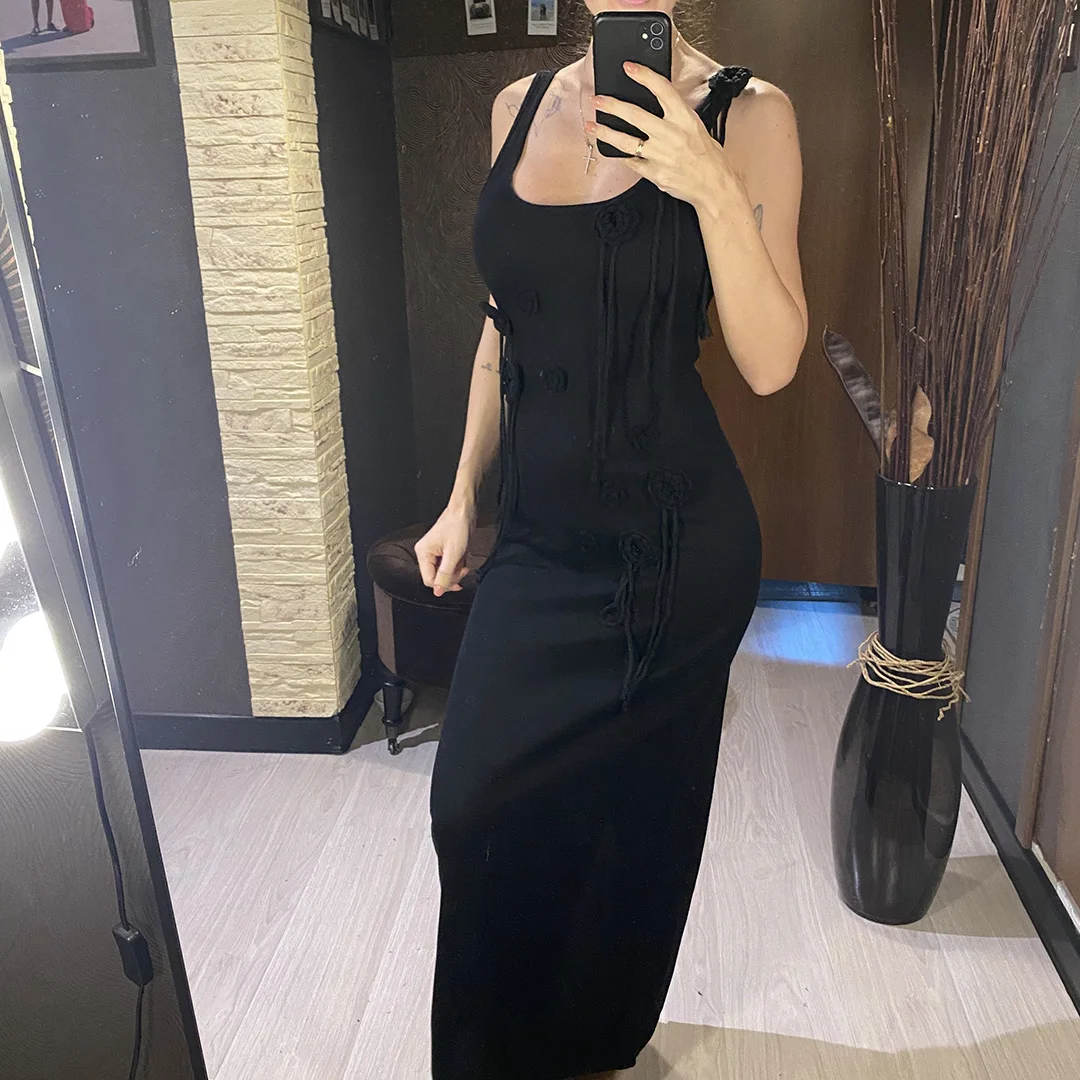 Strandkleidung, Überwürfe, gestricktes Strandkleid, Damenmode für den Urlaub, 3D-Blumenmuster, figurbetont, Urlaubsoutfits, Sommer-Maxikleider, Partykleider V6181 – Detail 9