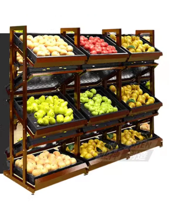 Fruit shelves, convenience stores, vegetable racks, mini steel double-sided fruit store display racks, exhibition racks