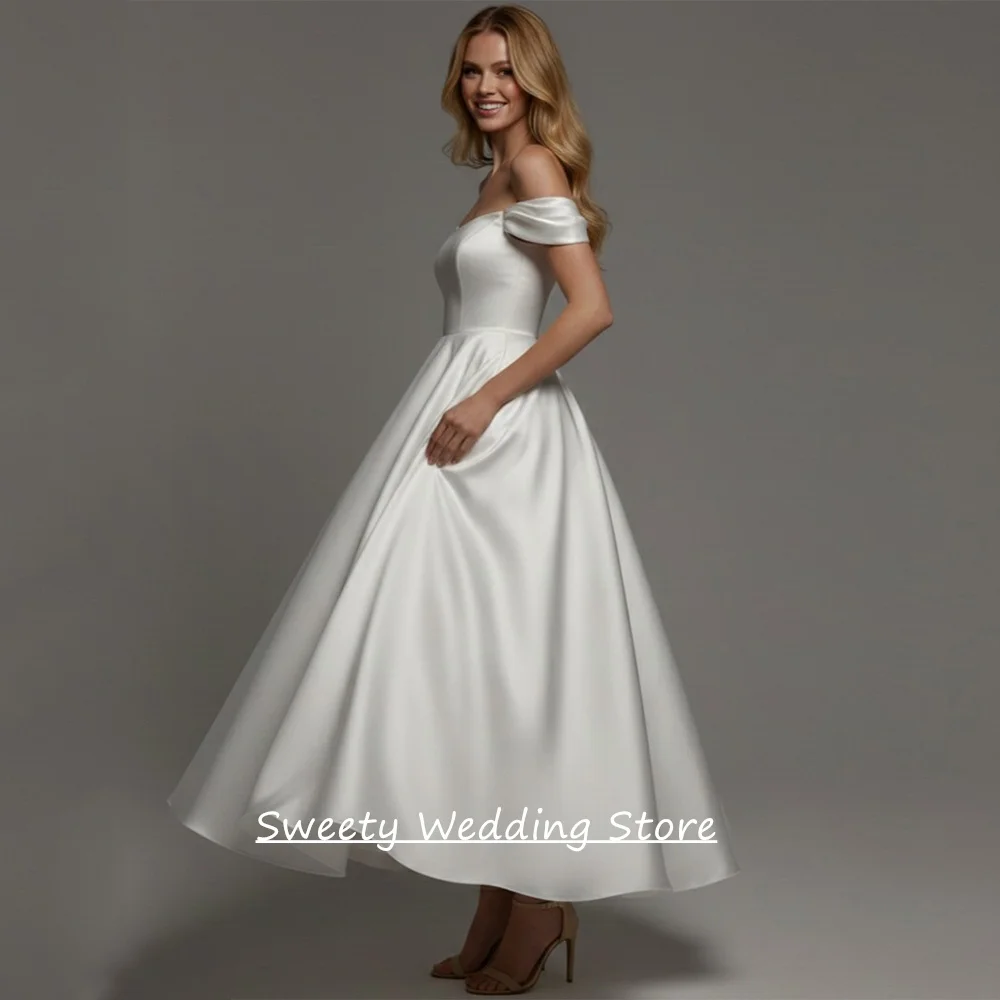 Charming Wedding Dresses Customized V Neck Long Sleeves Bohemian Lace Satin Bridal Gown Woman Birde Vestido De Noiva