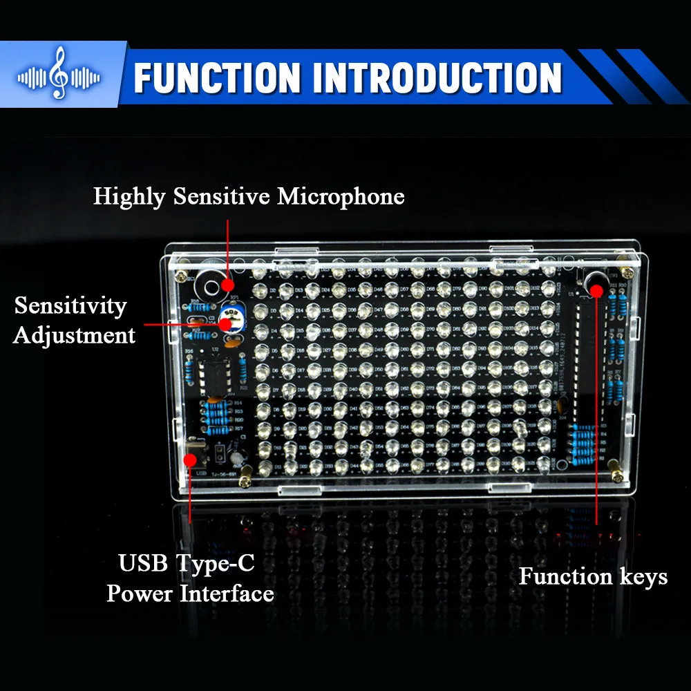 DIY Sound Control LED Music Electronic Kits Audio Frequency Display PCB Soldering Project Practice Solder Diy Electronic Kit