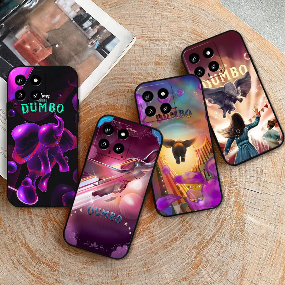 Disney Cartoon Dumbo Case For Xiaomi 14C 13C 12 12C 10 10C 9 9C 9A 9T 8 8A A2Plus A1 K60Ultra K40Pro Black Soft Silicone Cover