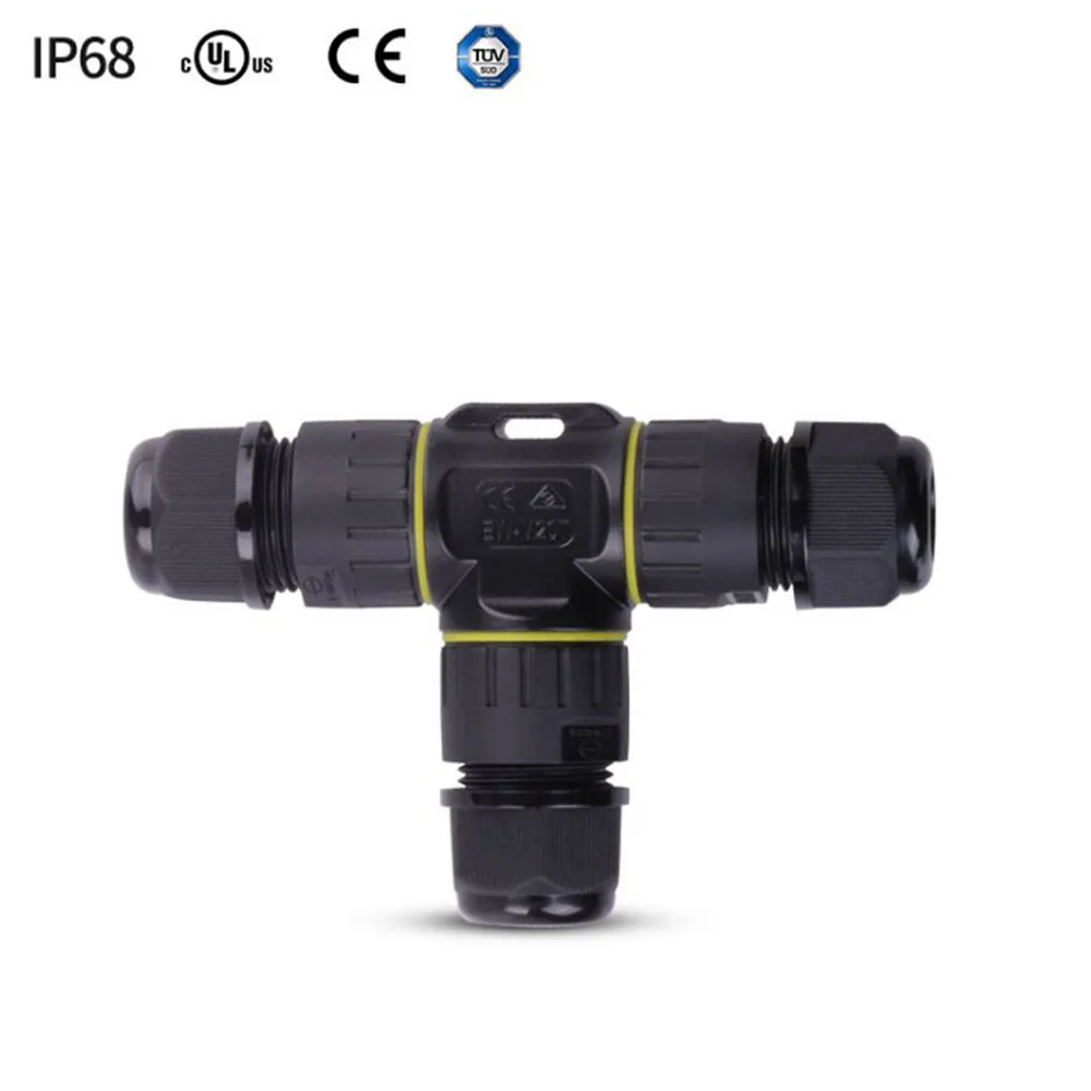 IP68 Electric Wire Waterproof Connector T-shaped M20T Cable 0.5/0.75/1/1.5/2.5mm2 Outdoor Rainproof LED Wiring 2/3/4Pin Terminal