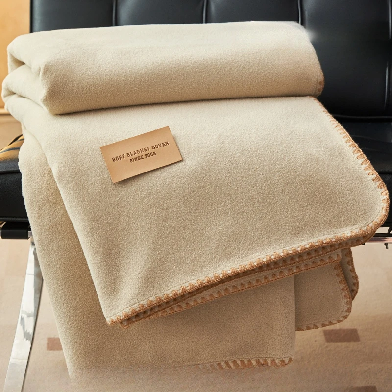 

Solid Color Simple Wool Shell Edge Blanket Nap Sofa Cover Blanket Double Four Seasons Blanket For Living Room Bedroom Office