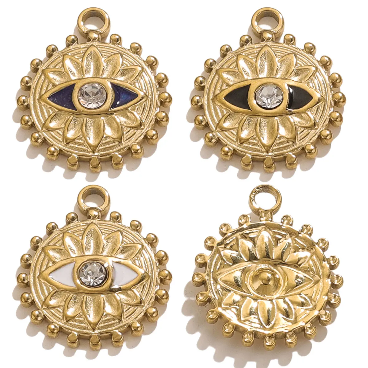 

5 Pcs/lot Enamel Evil Eye Diamond-encrusting Pendant DIY Charm Stainless Steel Necklace Earpiece Jewelry Making Connector Found