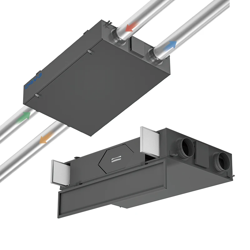 

E-VIPO Энергосберегающая горизонтальная плоская система вентиляции с рекуперацией энергии ERV и встроенным байпасным воздухорекуператором