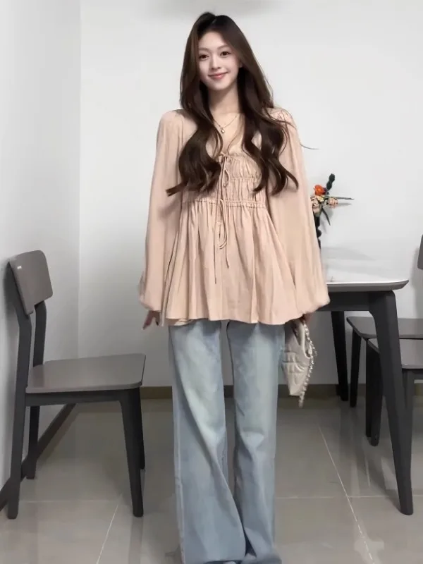 

plus Size Women's Chiffon Shirt Spring New Style Slimming Meat Covering Design Delicate Fairy Tale Top Korean Style Bubble Sl...