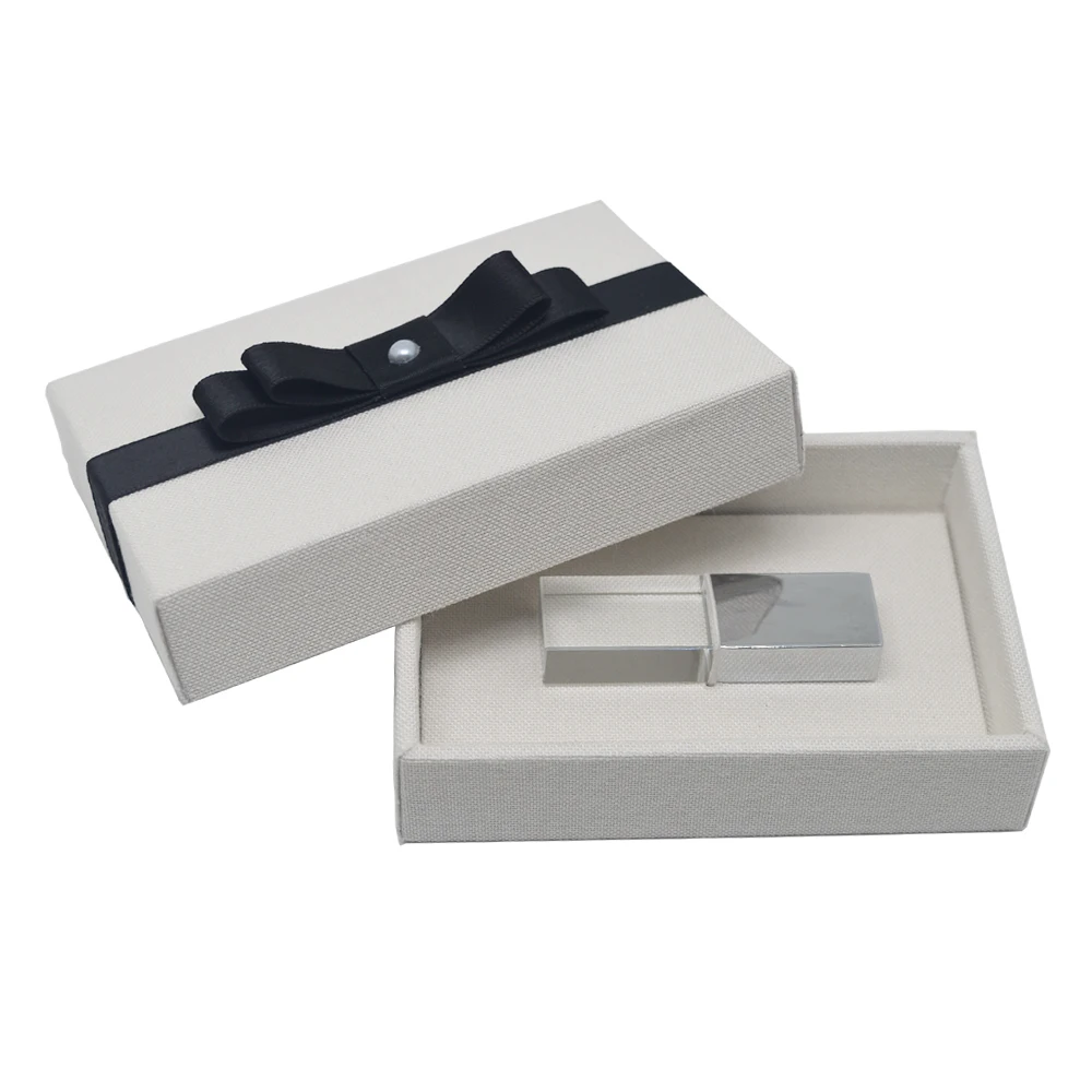 Off white Linen USB boxes with Logo Custom- Personalized Flash Drive Case - Newborn/Wedding  Photography Packaging