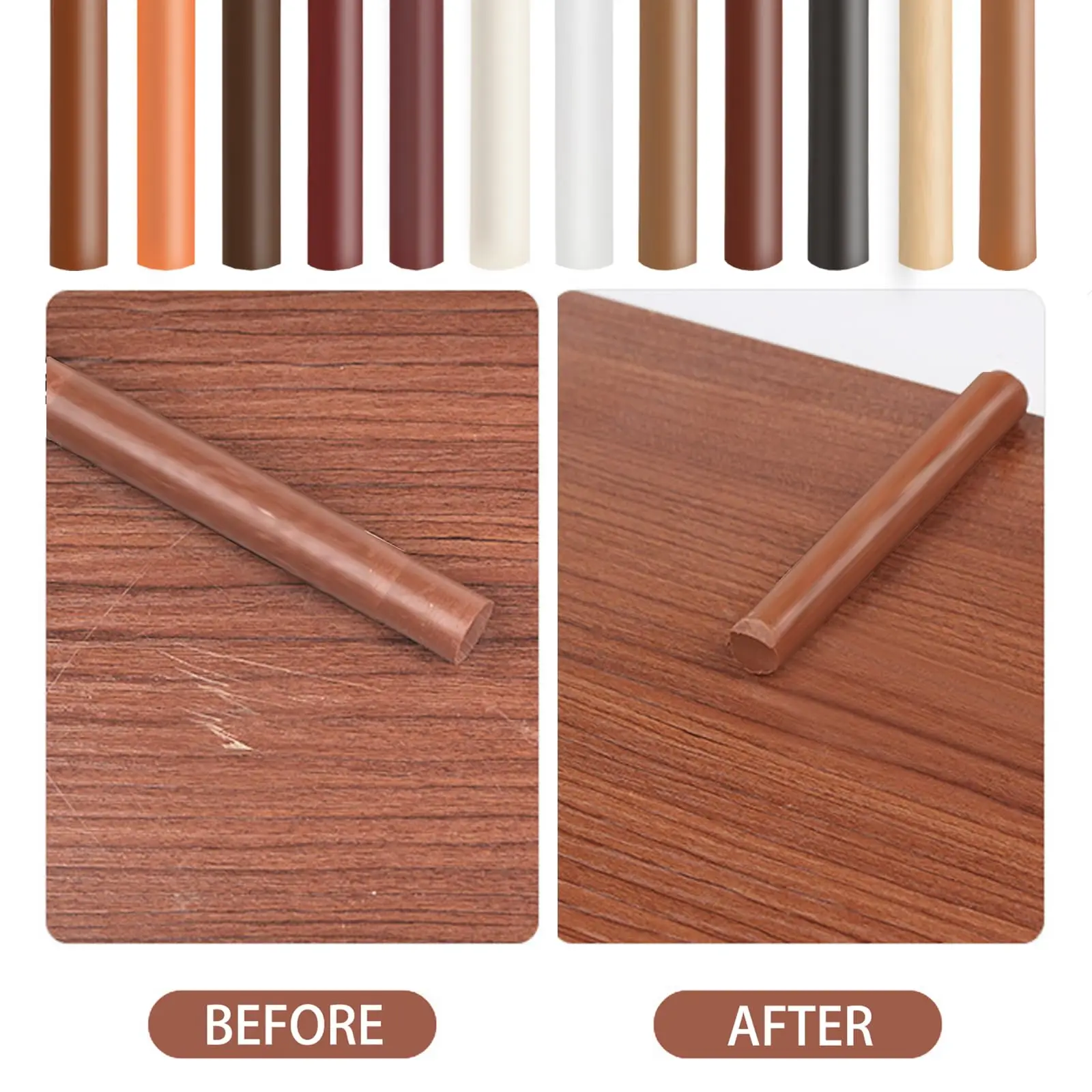 طقم إصلاح الأثاث الخشبي مكون من 12 قطعة - أقلام/أقلام شمع لملء الخدوش على الأرض/الطاولات #5