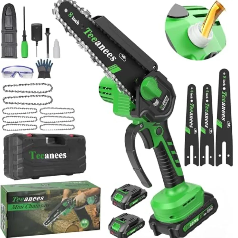 

Mini Chainsaw Cordless 8 Inch with 2 Battery 8 Chains Auto Oiler Battery Powered Small Handheld Saw for Wood Cutting Tree Trimm