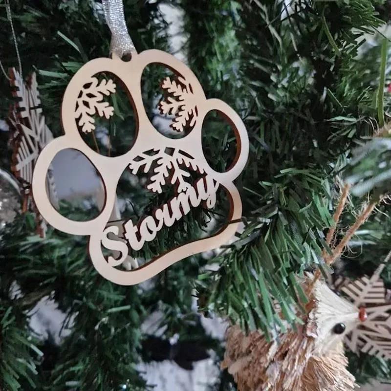 Vintage Christmas Cat Paw Ornament Personalized Different Name Wooden Paw Ornament Custom Name Hanging Pendants New Year Gift