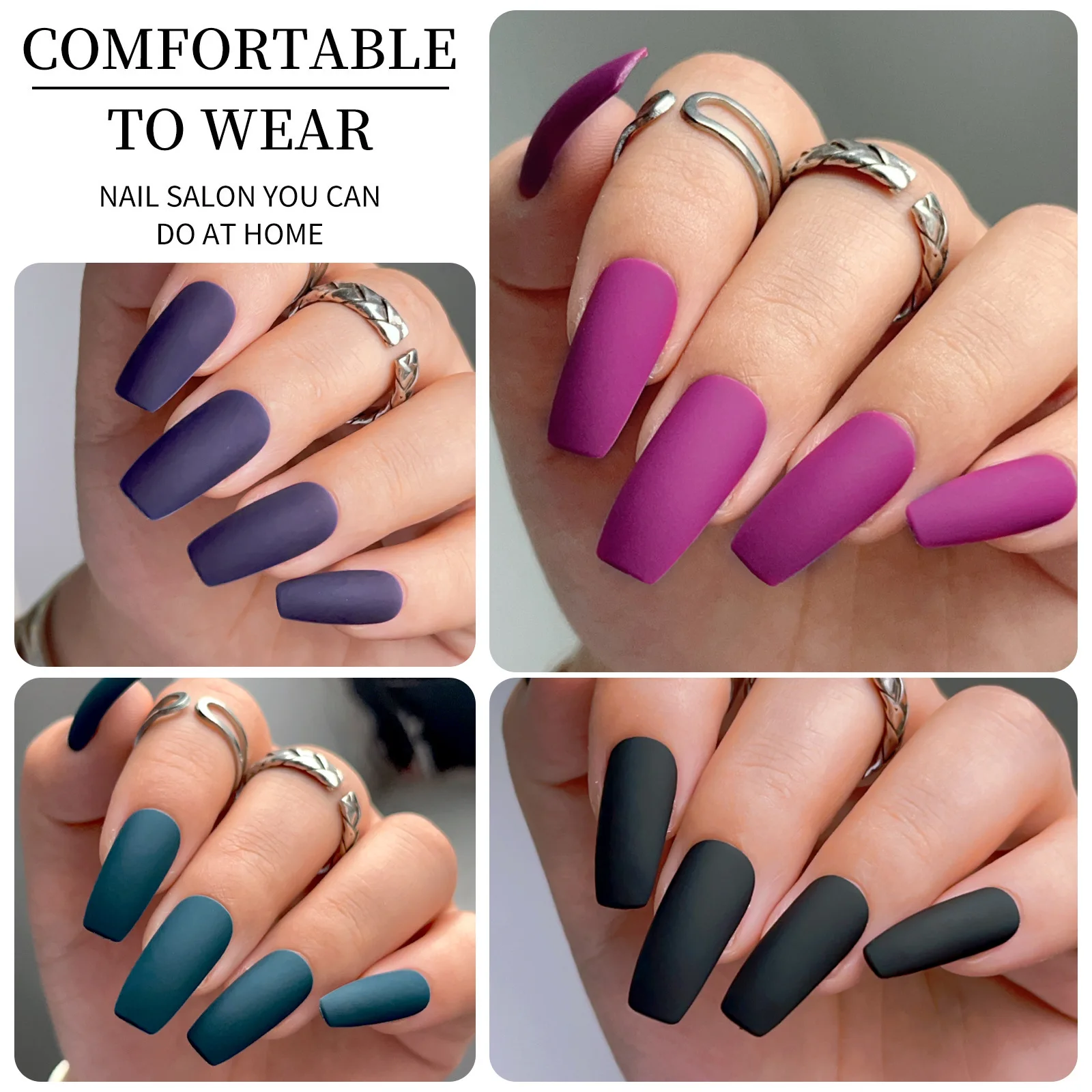 96pcs Boxed 4color Short Nail Tips Ballet/Coffin/Square Full Cover Matte Bright False Nails Press-On Nails DIY Manicure Design
