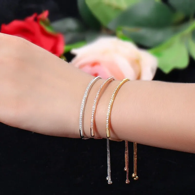 3pcs Bracelets For Women Simple Models Gold-color Silver-plated Rose Gold-color Each 1 Adjustable Copper Beads Jewelry