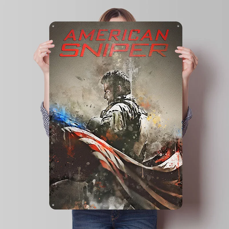 American Sniper Printed Poster Customized Retro Wall Art Vintage Metal Tin Signs for Home Aesthetic Room Decor Men Man Cave Desk