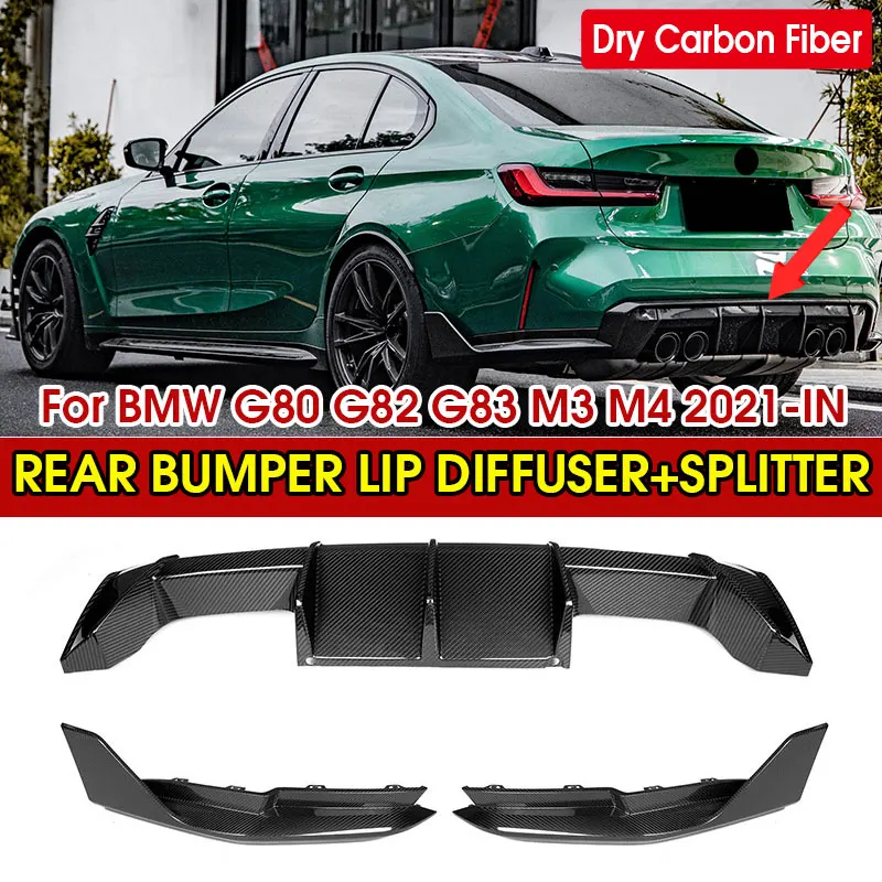 3pcs Dry Carbon Fiber Car Rear Bumper Lip Diffuser Spoiler Side MP Style Splitters Apron Flaps For BMW G80 G82 G83 M3 M4 2021-IN