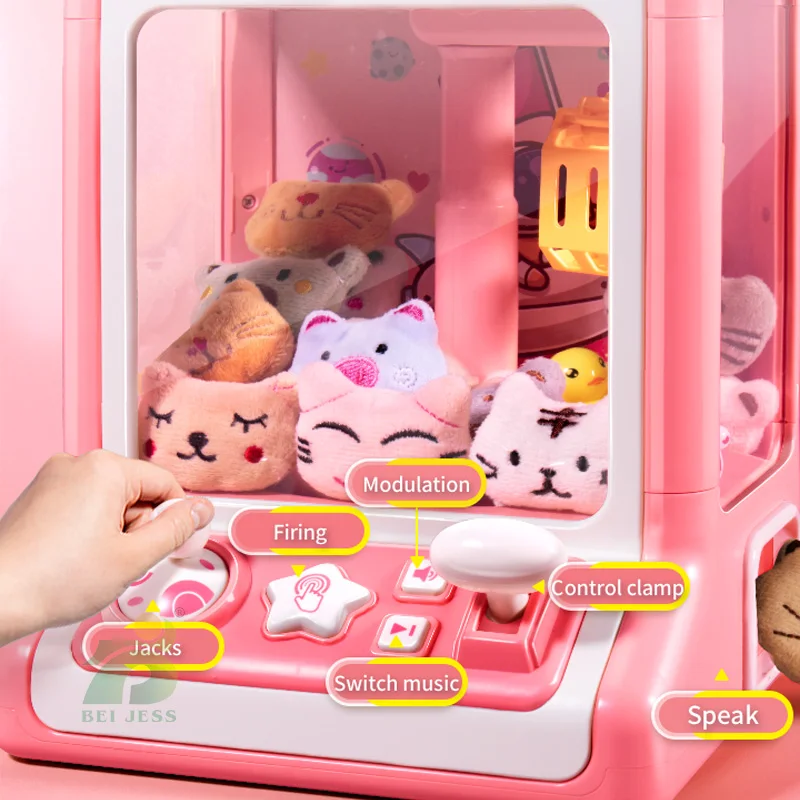 Kids Claw Machine Mini Arcade Grab Doll Gashapon Toy Withs Music Light Cartoon Clamp Machine Game For 3 Years Children Gifts