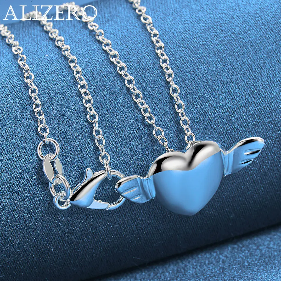 ALIZERO 925 Sterling Silver Necklace 16-30 inch Chain Flying Heart Pendant Necklaces For Women Men Fashion Party Jewelry Gifts