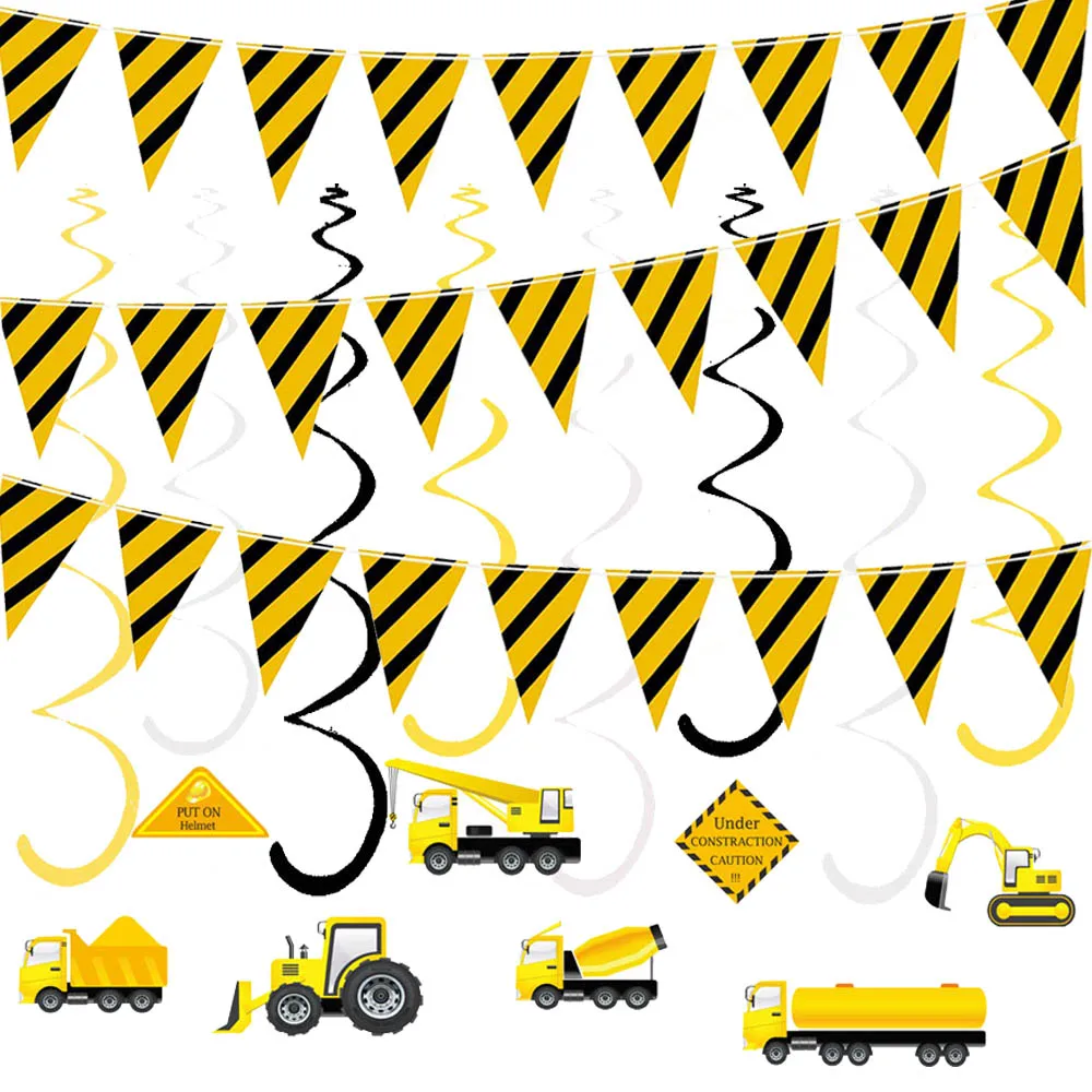 10 Meter Polyester-Wimpel, technisches Fahrzeug-Thema, hängende Dekoration, Banner für Kinder, Bau, Geburtstag, Party, Dekorationszubehör – Detail 1