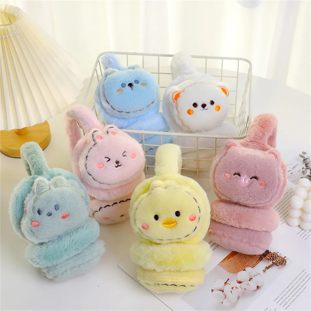 Winter Warm Plush Earmuffs for Women Children Ear Protectors Fluffy Soft Cashmere Cartoon Cute Animal Adjustable Folding Earlaps