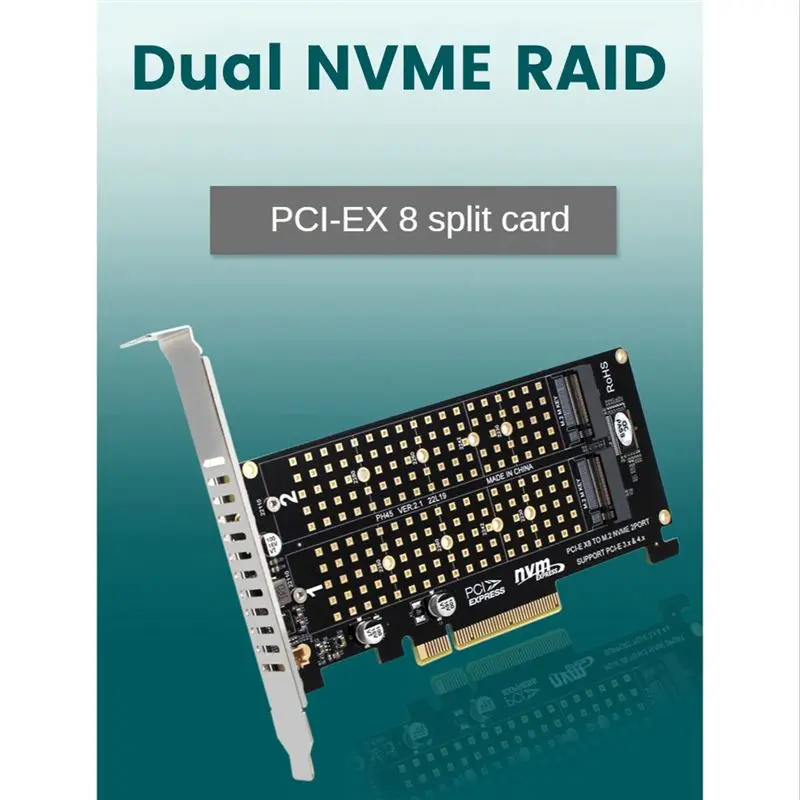 DT1026/PCI-E X8 Double Disk Card NVME M.2 M KEY SSD Expansion Adapter Extended Dual NVME PCI-E X8 Split Card