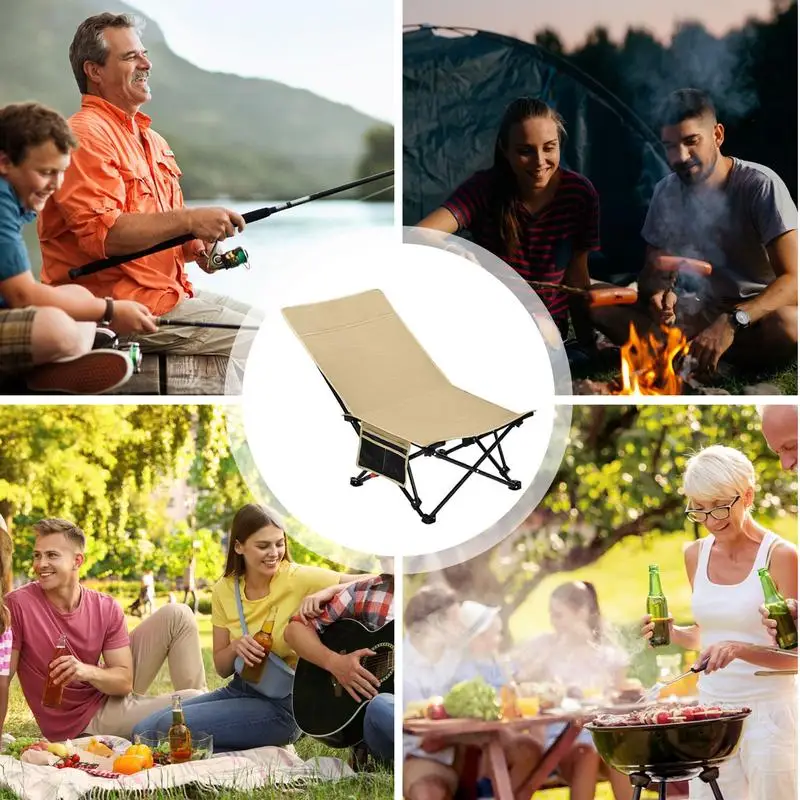 Cadeira dobrável ao ar livre Lua com bolso lateral, 600D Oxford Folding Chair, piquenique, Camping, carro, cadeiras de gramado, cadeira reclinável