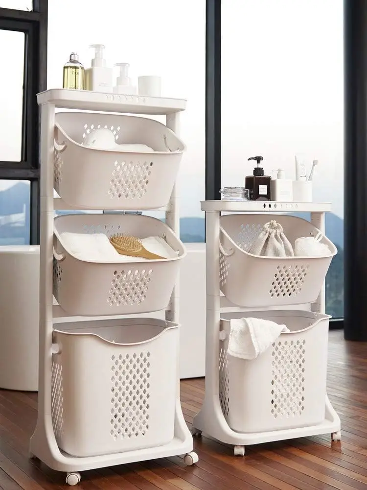 Laundry Basket Bathroom Multi-layer Clothes Storage Basket Household, Simple Kitchen Shelf Fruit Stand (3 Layers)