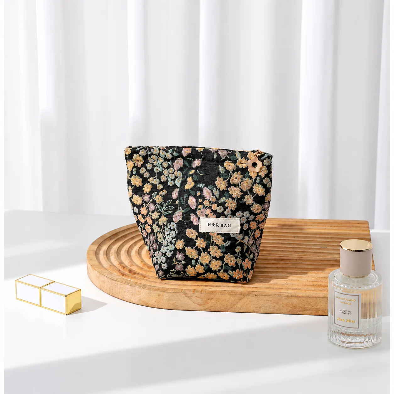 Jacquard Cosmetic Bag Compact Portable Cosmetic Bag Zipper Cosmetic Bag Sweet For Handbag Daily Travel Short Trips