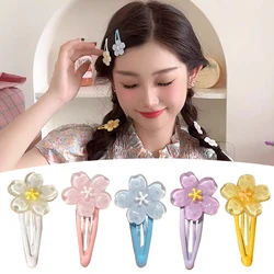 Sweet Jelly Color Cherry Blossom Hair Clip Girls Flower-shape Bangs Side Clip Snap Hairpins Duckbill Clips Hair Accessories 2024