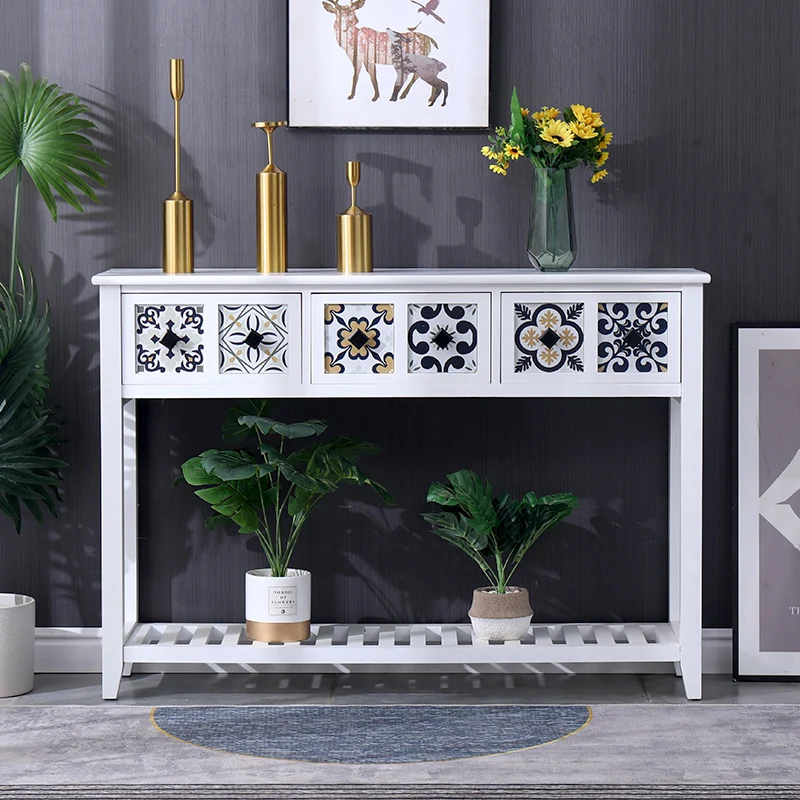 American Living Room Hallway Wood Drawer Console Table Household Entrance Long Narrow Side Decorative Cabinet Indoor Furniture