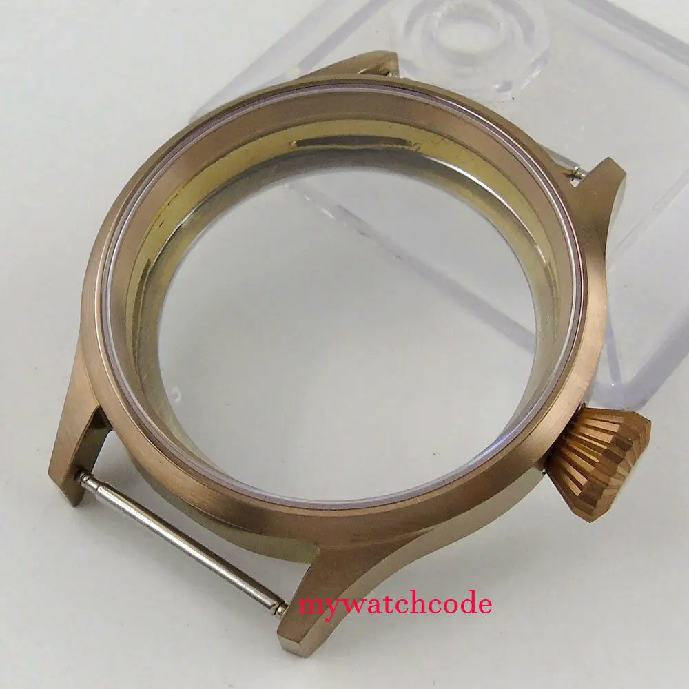 

43mm Copper Plated Corgeut Watch CASE Sapphire Glass Fit 6498 6497 Sea-gull Movement