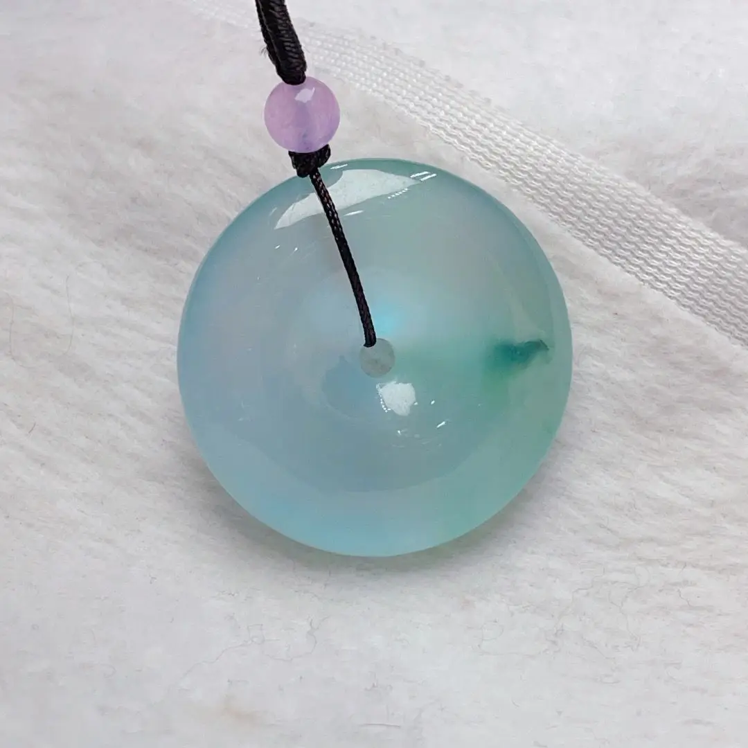 Myanmar Laokeng jadeite pure natural high ice floating flowers Ping An buckle jade pendant protects Ping An for your