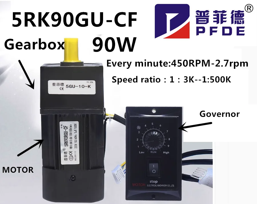 5RK90GU-CF 220V 90W AC Geared Motors Induction Small Machine 2.7/4.5/6.9/9/12.5/18/22/27/33/45/54/67/90/108/135/180/225/270/450r