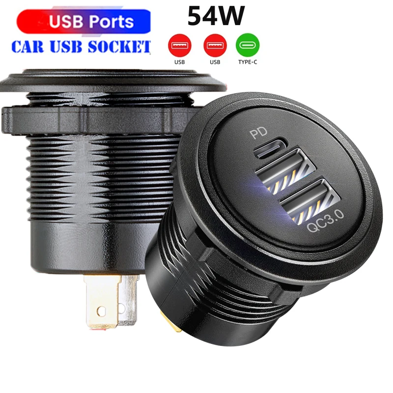 12v charger socket Outlet PD USB-C & Two QC3.0 Ports usb c fast car charger For Boat Marine motorcycle truck