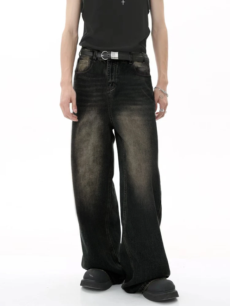 

Black Vintage Jeans Men 2025 Autumn New Fashion Straight Loose Trousers Casual Male Personality Wide Legs Denim Pants