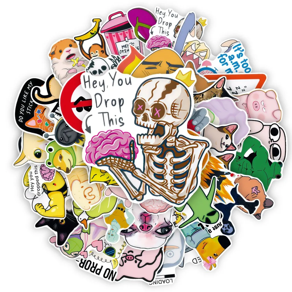 Funny Humorous Creative Stickers 50pcs Waterproof Decals for Water Cup Luggage Tablet Phone DIY Ornament AnimeWorlds Store