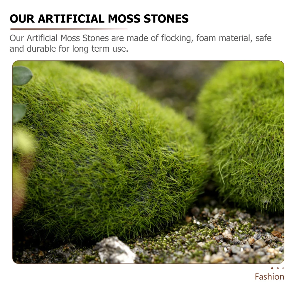 

5pcs Artificial Moss Stones Faux Mossy Rocks Garden Diy Landscaping Decor Bonsai Fish Tank Ornament Fake Stone Foam Material