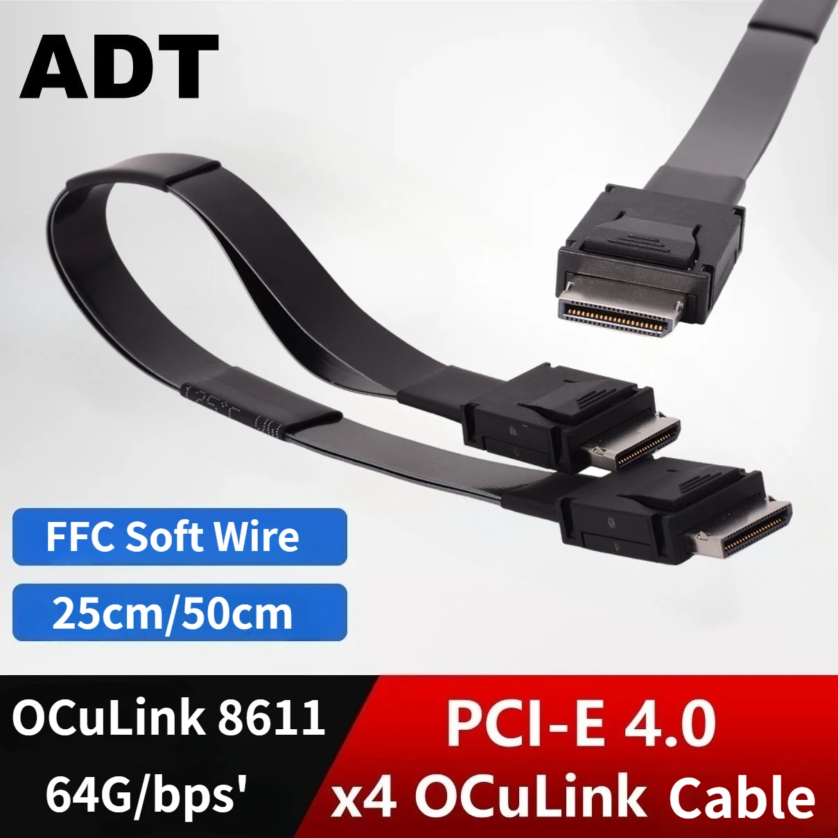 

SFF-8611 Male to Male FFC Oculink Extension Cable PCI-E 4.0 X4 64Gbs External GPU Dock- Graphics Card PC Server OCuLink SSD NVMe