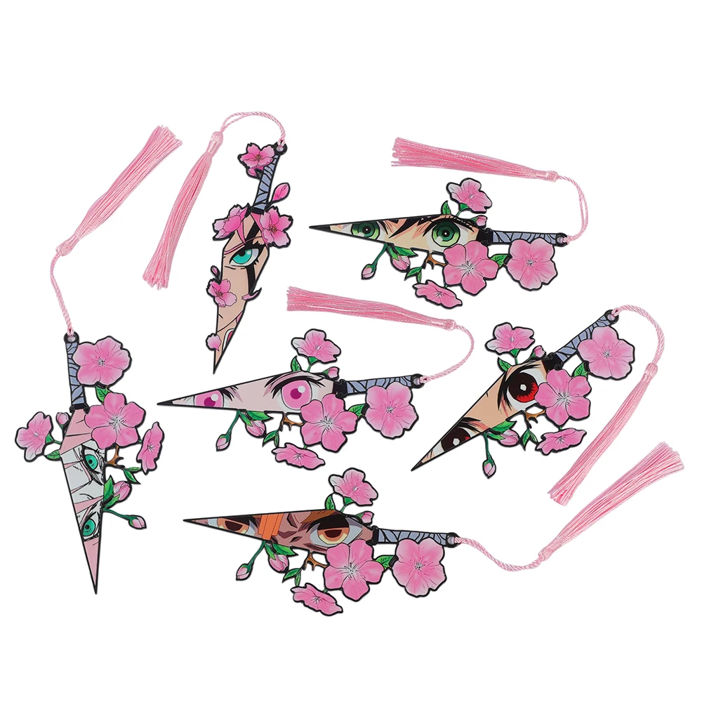 Marcapáginas Acrílico de Anime Eye Sakura Kunai con Borla Rosa, Estilo Manga, para Fans, Lectores, Accesorio Escolar