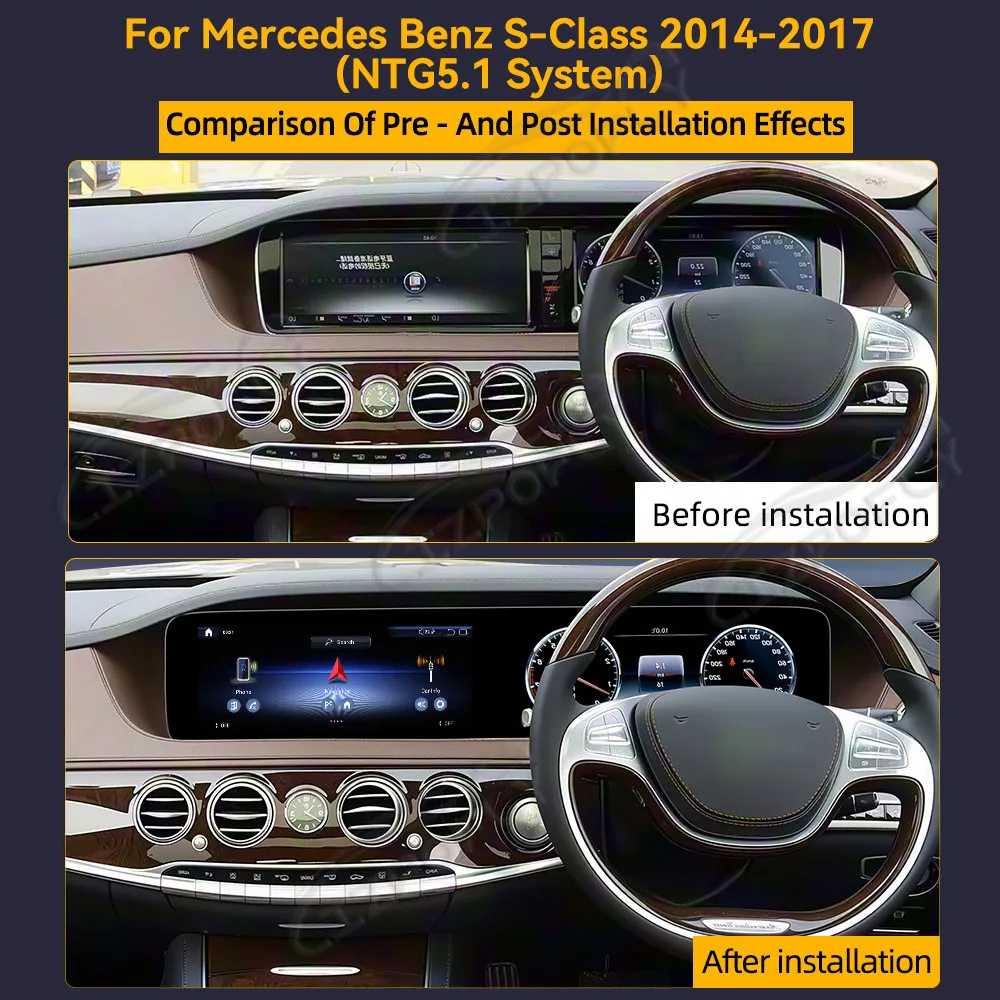 

Двойной 12,3-дюймовый беспроводной CarPlay и Android Auto с GPS-навигацией и функцией тюнинга автомобиля для Mercedes-Benz S-класса W222 2014–2017 годов