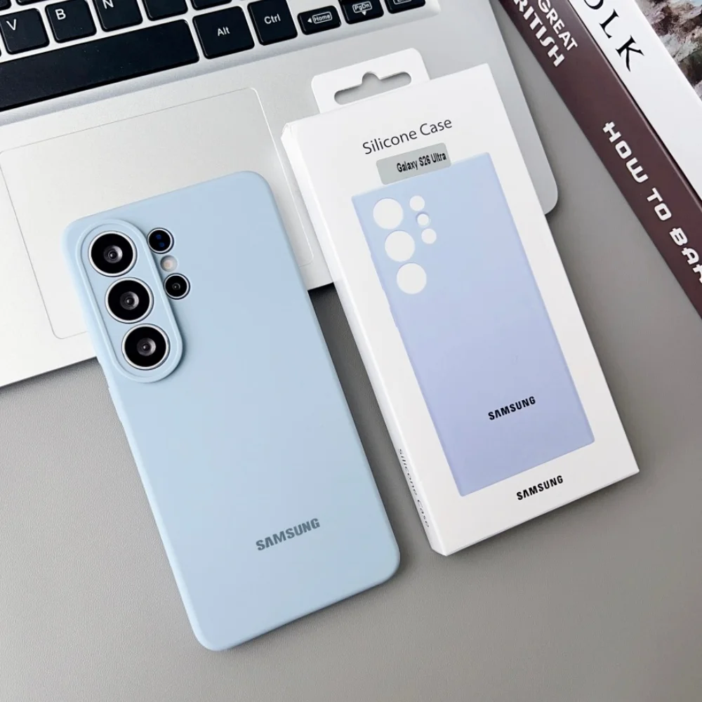 Original Flüssigsilikon Einfarbige Handyhülle für Samsung Galaxy S26 S25 S24 S23 S22 Ultra S24 Plus FE Hülle mit Originalverpackung
