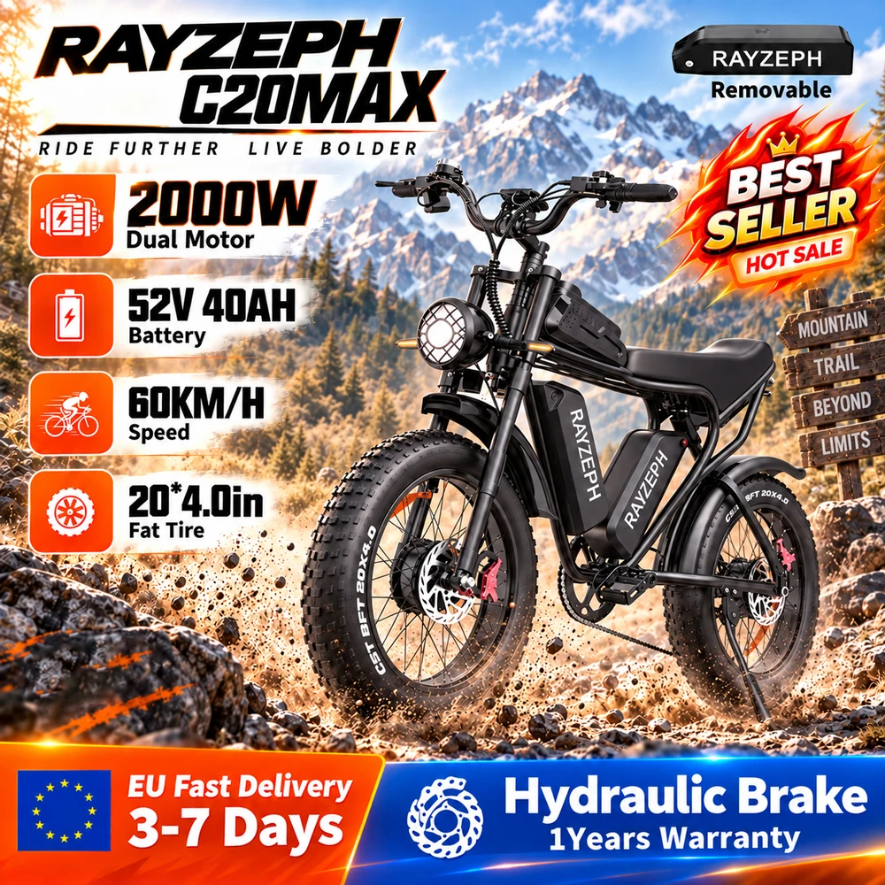 Ridstar Q20 Pro E-Bike 2000W Doppio Motore 52V 40Ah Doppia Batteria Velocità Massima 60Km/H Pneumatici Fat 20"X4" Freno Idraulico E-Bike per Adulti