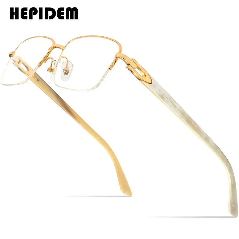 HEPIDEM Buffalo Horn Glasses Frame Men Luxury Brand Design Square High Quality Semi Rimless Half Women Eyeglasses Buffs Eyewear