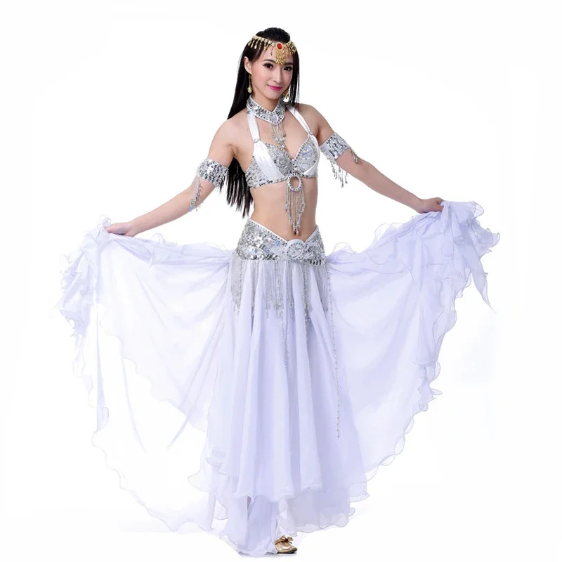 Women Belly Dance Split Skirt Sexy Professional Bellydance Training Clothes Maxi Long Curl Skirts Lady 2 Layer Dancing Costumes