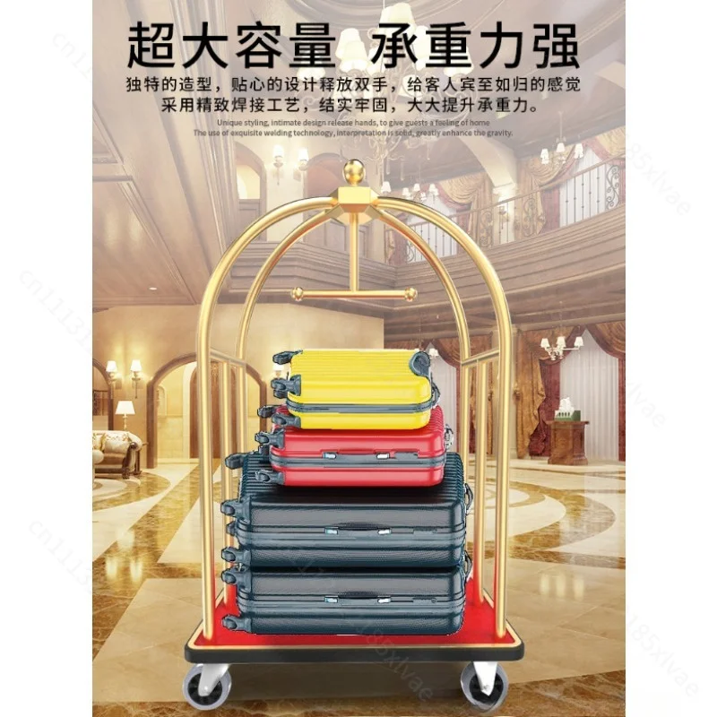 For Hotel Luggage Cart Stainless Steel Silent Flat Hand Truck Thickened Push Cart for Lobby & Store Use
