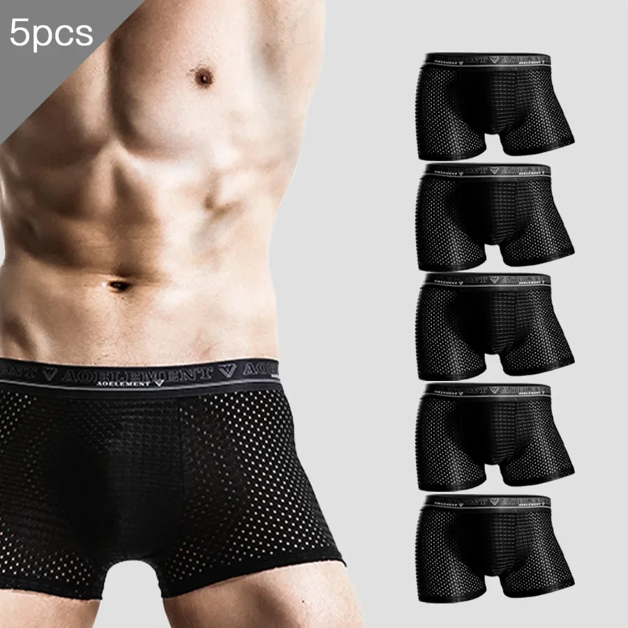 

5 шт. мужские трусы из ледяного шелка, боксеры из модала, сетчатые трусы со средней талией, большие дышащие мужские летние сексуальные трусы из ледяного шелка